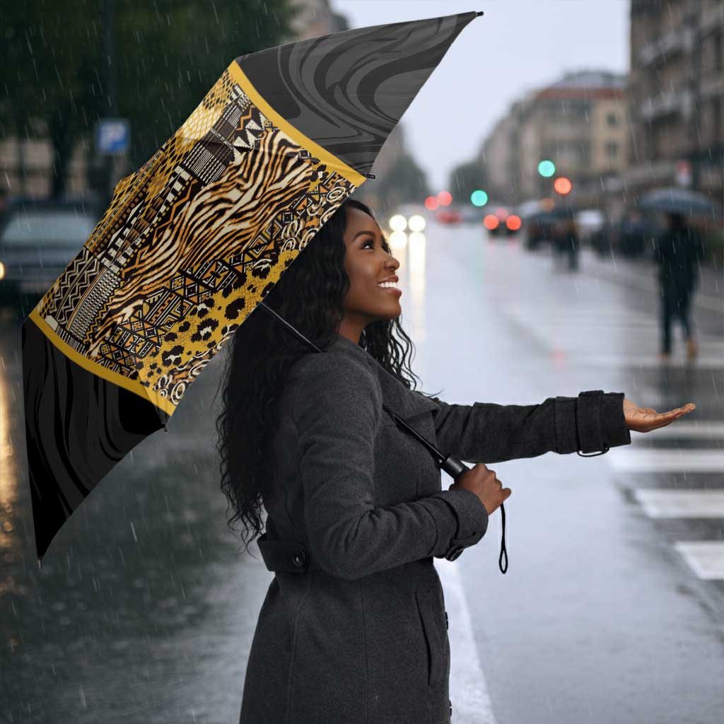 African Tribal Heritage Umbrella Black Gold Pattern