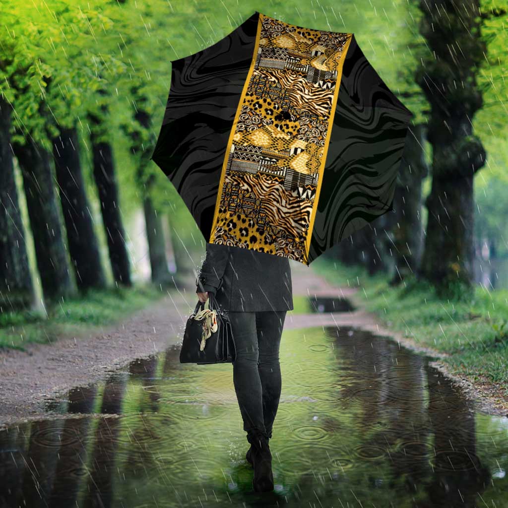 African Tribal Heritage Umbrella Black Gold Pattern