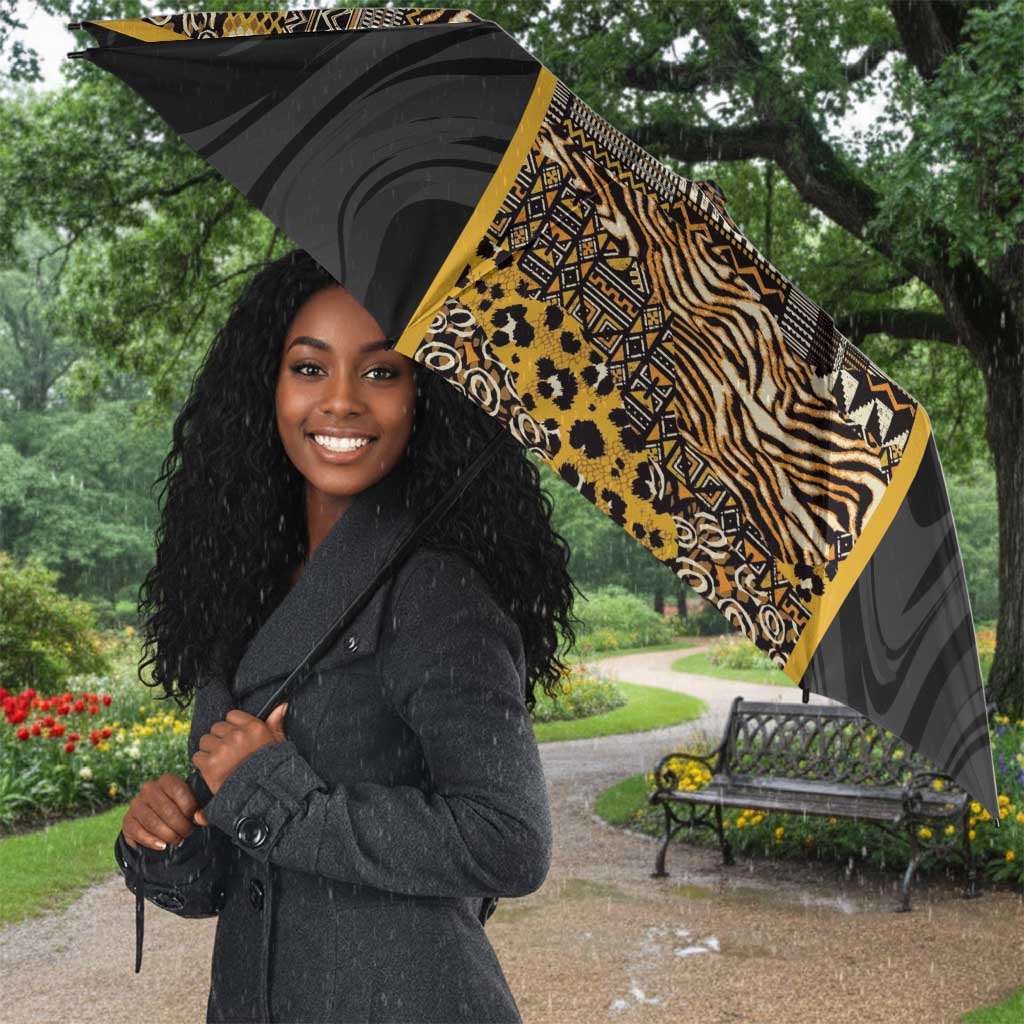African Tribal Heritage Umbrella Black Gold Pattern