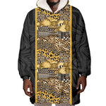 African Tribal Heritage Wearable Blanket Hoodie Black Gold Pattern