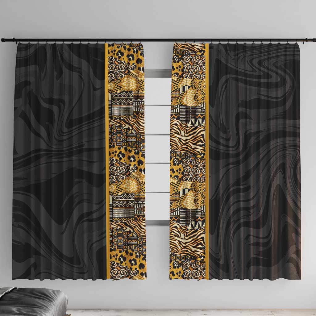 African Tribal Heritage Window Curtain Black Gold Pattern