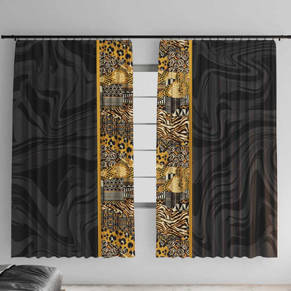 African Tribal Heritage Window Curtain Black Gold Pattern