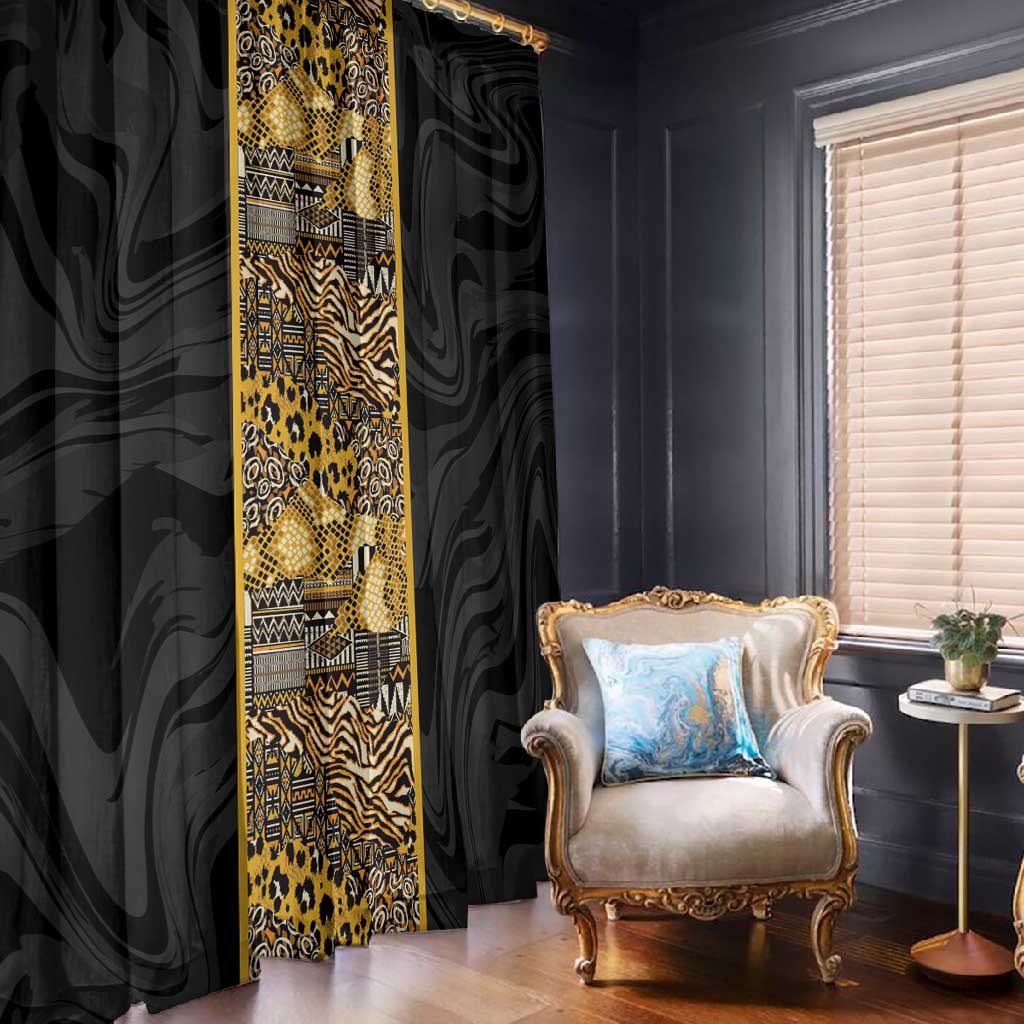 African Tribal Heritage Window Curtain Black Gold Pattern