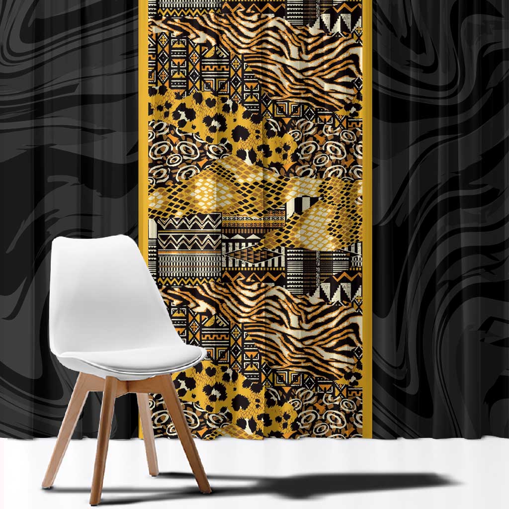 African Tribal Heritage Window Curtain Black Gold Pattern