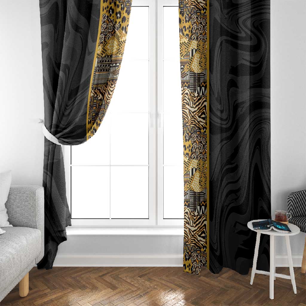 African Tribal Heritage Window Curtain Black Gold Pattern