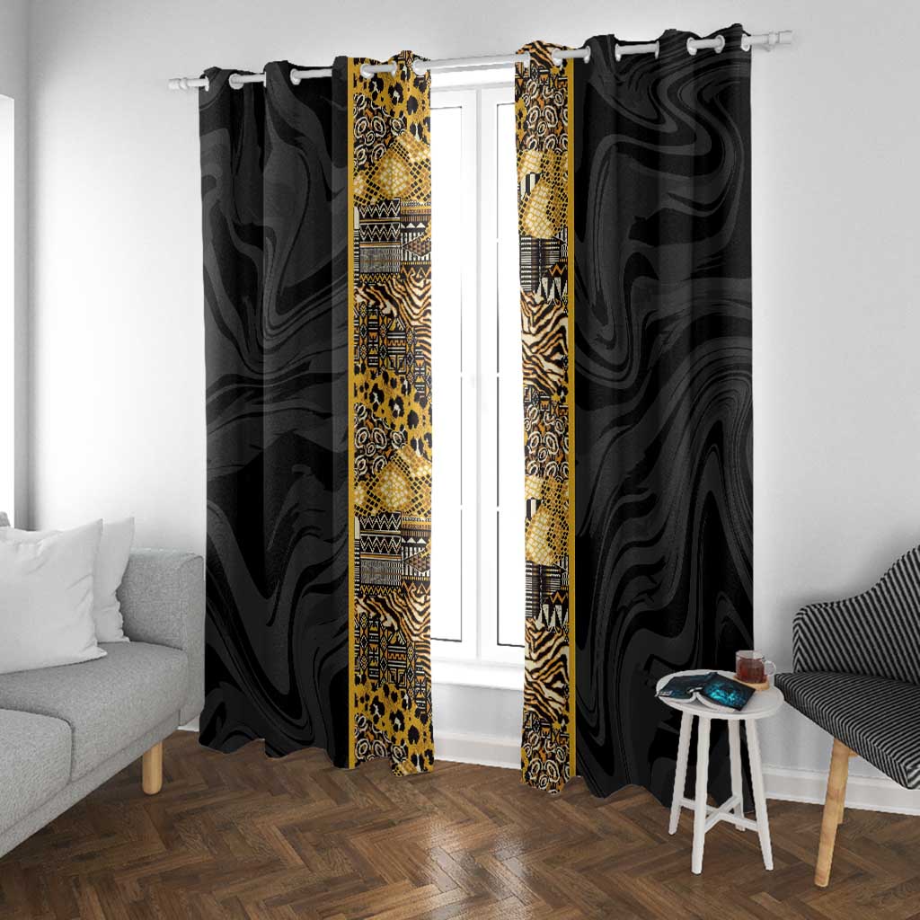 African Tribal Heritage Window Curtain Black Gold Pattern