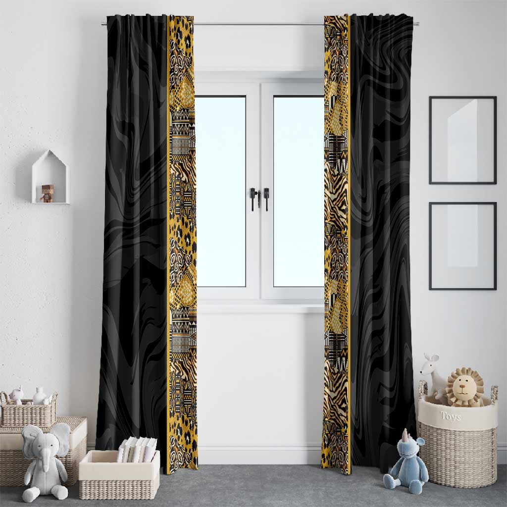 African Tribal Heritage Window Curtain Black Gold Pattern
