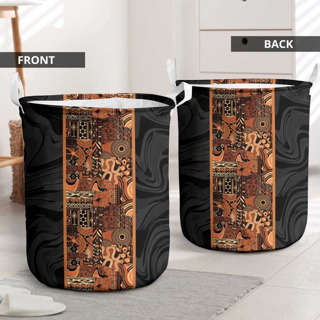 African Tribal Heritage Laundry Basket Earth Tone Pattern