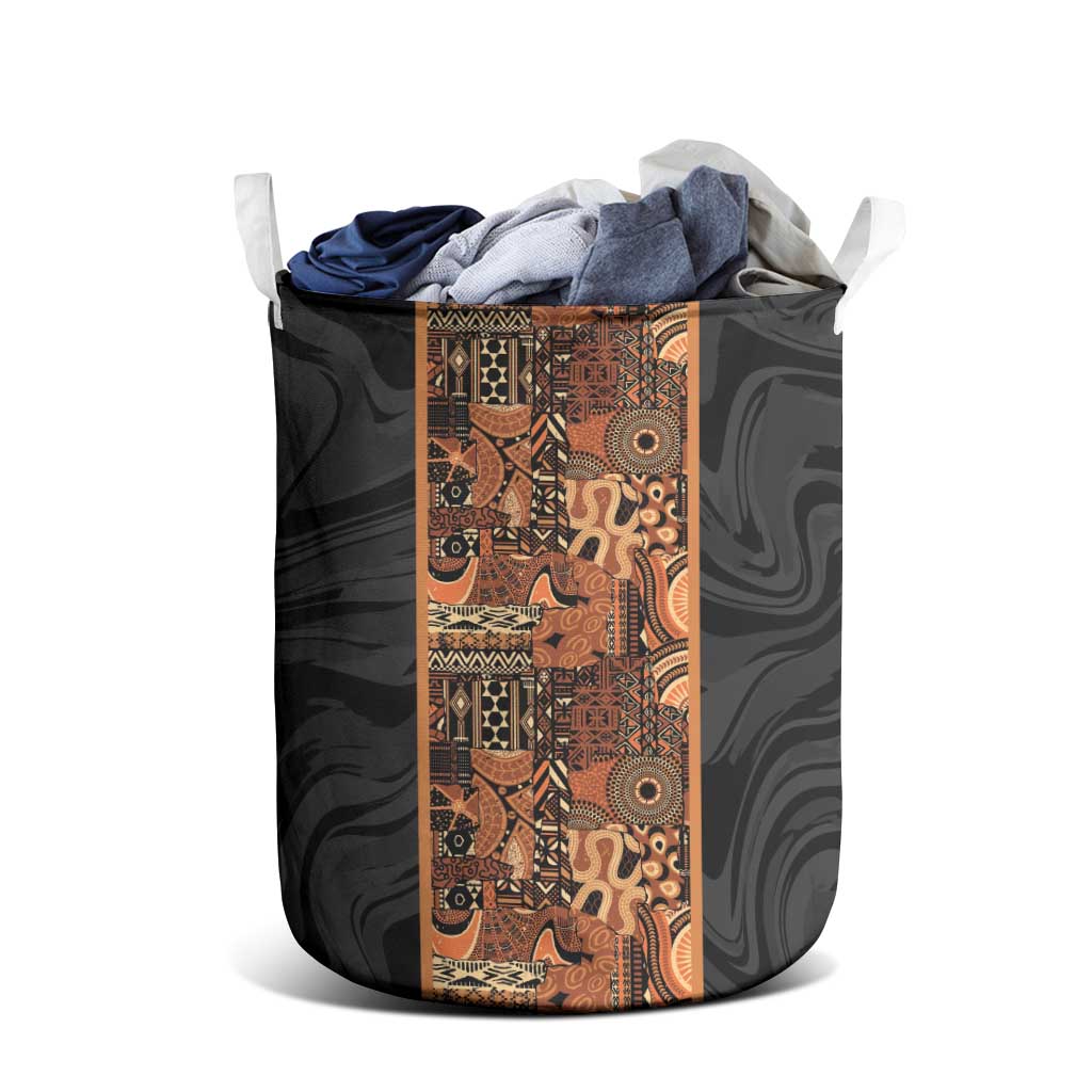 African Tribal Heritage Laundry Basket Earth Tone Pattern