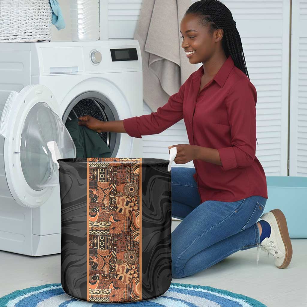 African Tribal Heritage Laundry Basket Earth Tone Pattern