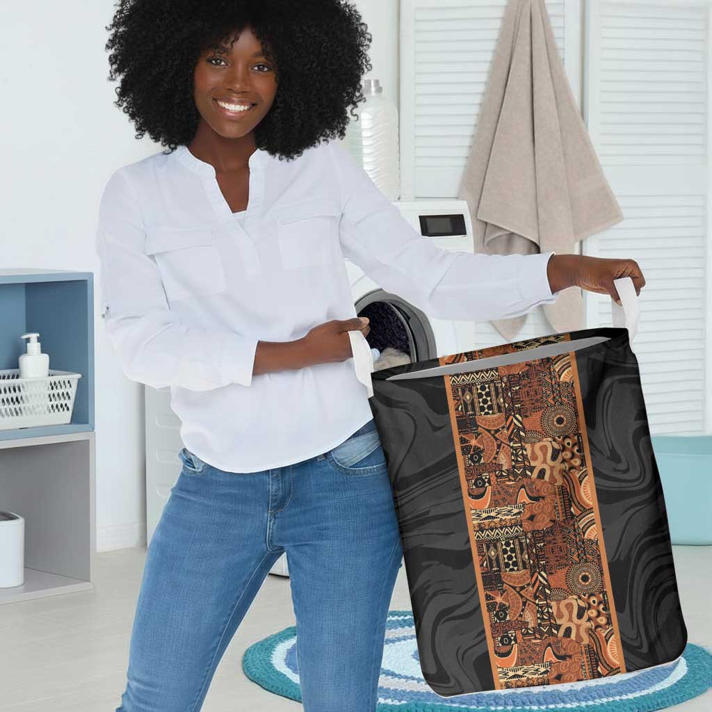 African Tribal Heritage Laundry Basket Earth Tone Pattern
