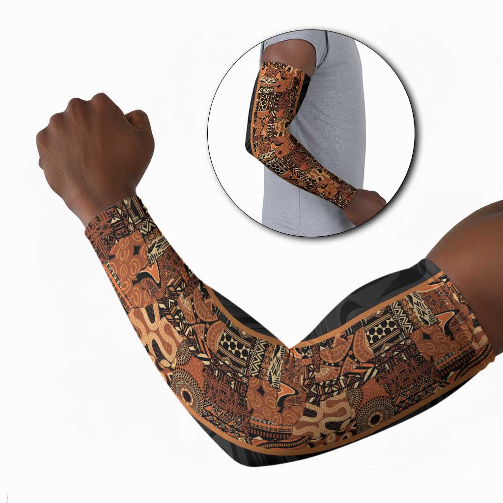African Tribal Heritage Arm Sleeves Earth Tone Pattern