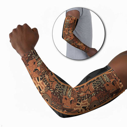 African Tribal Heritage Arm Sleeves Earth Tone Pattern