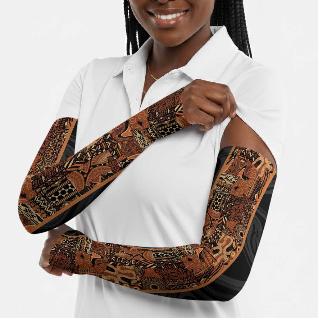 African Tribal Heritage Arm Sleeves Earth Tone Pattern