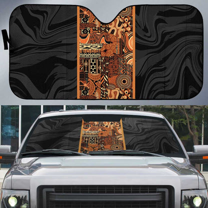 African Tribal Heritage Auto Sun Shade Earth Tone Pattern