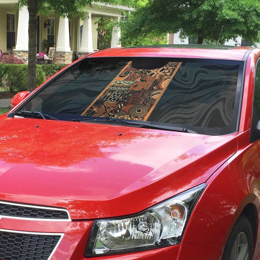 African Tribal Heritage Auto Sun Shade Earth Tone Pattern