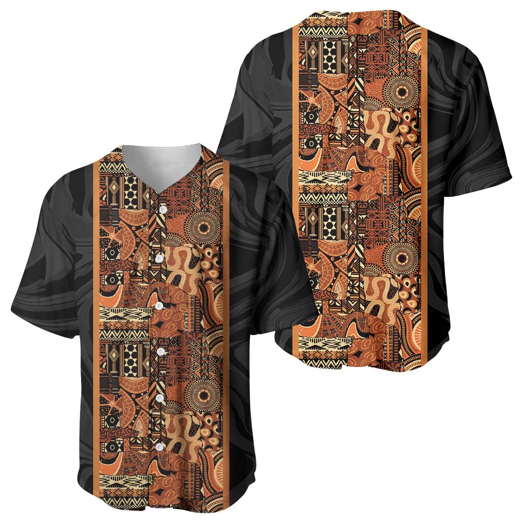 African Tribal Heritage Baseball Jersey Earth Tone Pattern