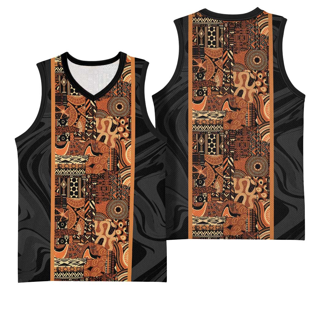 African Tribal Heritage Basketball Jersey Earth Tone Pattern