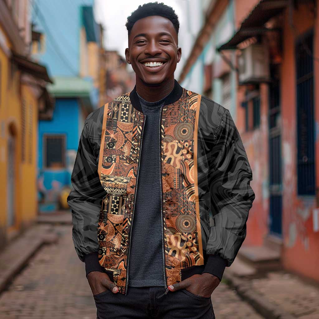 African Tribal Heritage Bomber Jacket Earth Tone Pattern