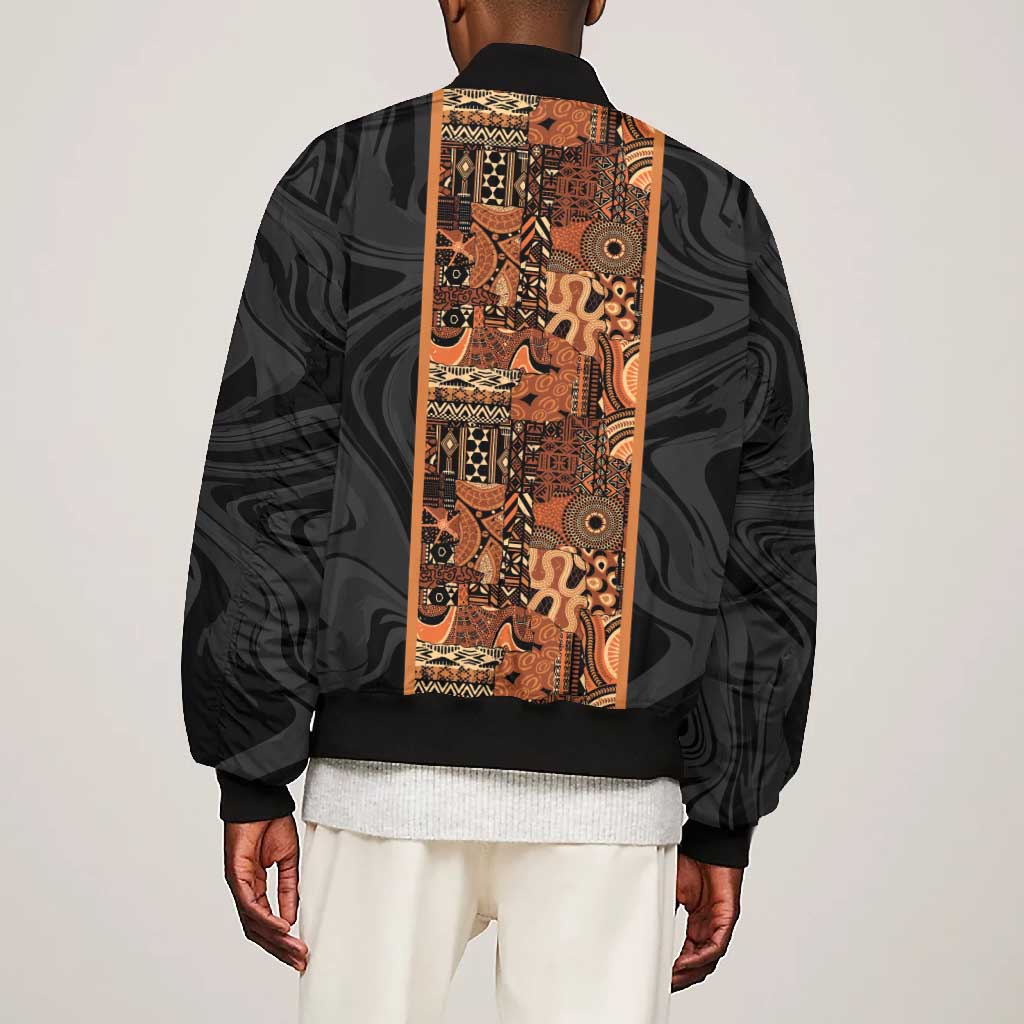 African Tribal Heritage Bomber Jacket Earth Tone Pattern