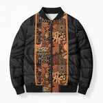 African Tribal Heritage Bomber Puffer Jacket Earth Tone Pattern