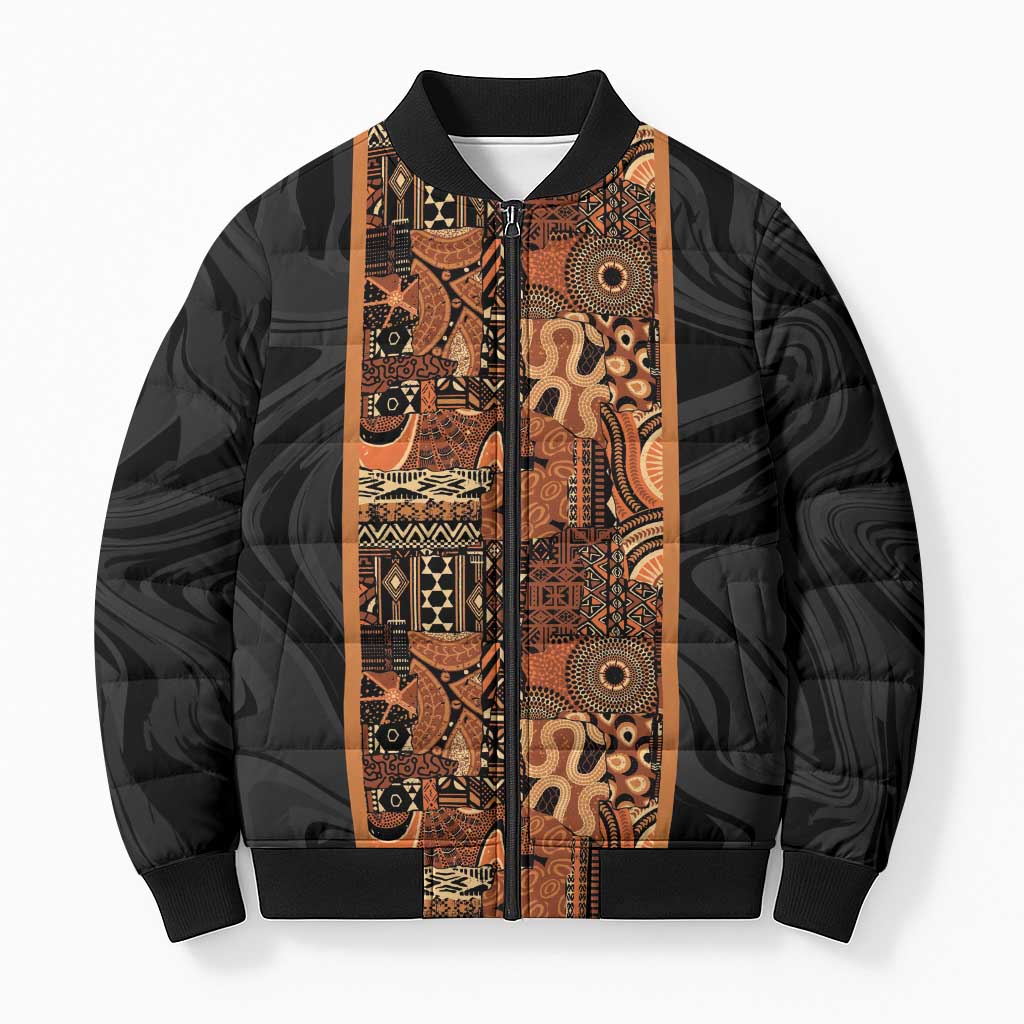 African Tribal Heritage Bomber Puffer Jacket Earth Tone Pattern