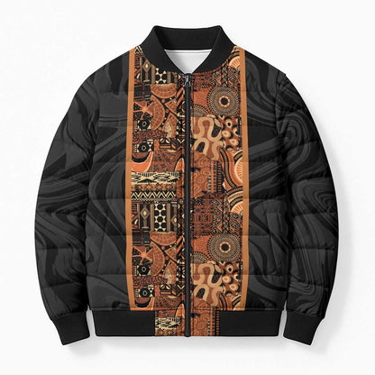 African Tribal Heritage Bomber Puffer Jacket Earth Tone Pattern