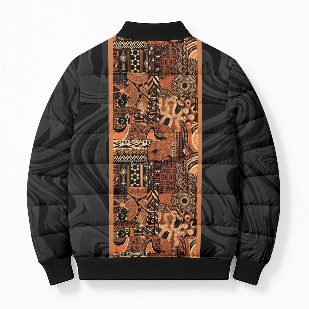African Tribal Heritage Bomber Puffer Jacket Earth Tone Pattern