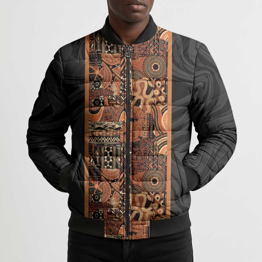 African Tribal Heritage Bomber Puffer Jacket Earth Tone Pattern