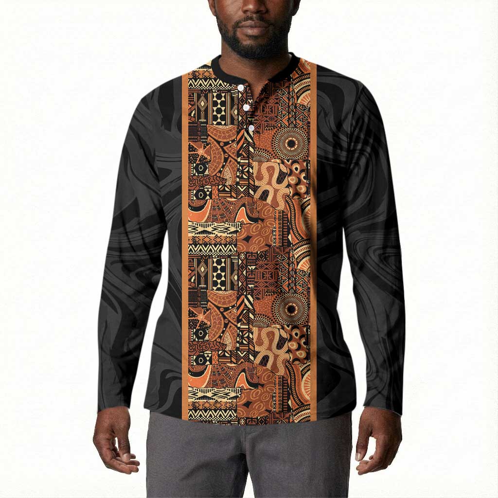 African Tribal Heritage Button Sweatshirt Earth Tone Pattern