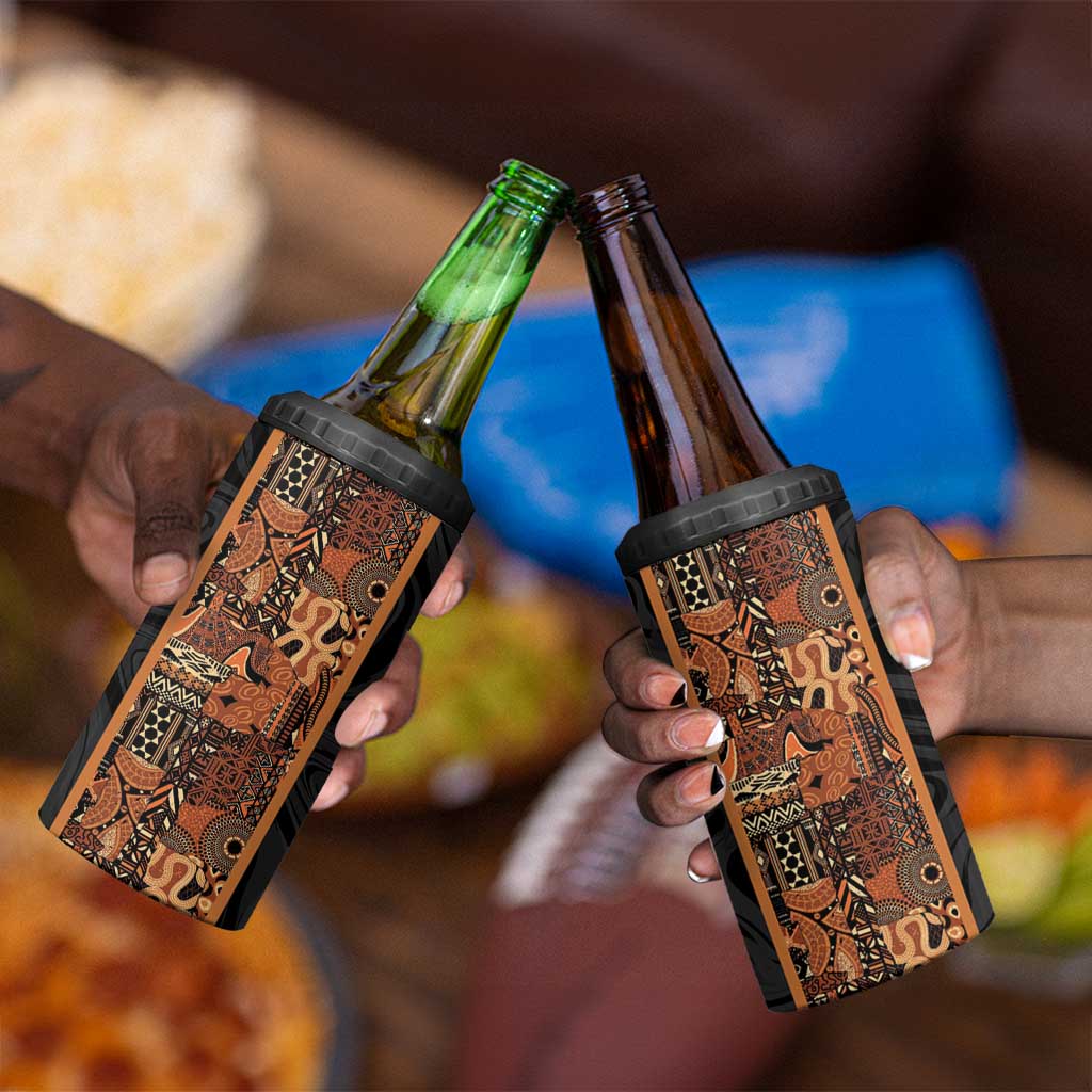 African Tribal Heritage 4 in 1 Can Cooler Tumbler Earth Tone Pattern