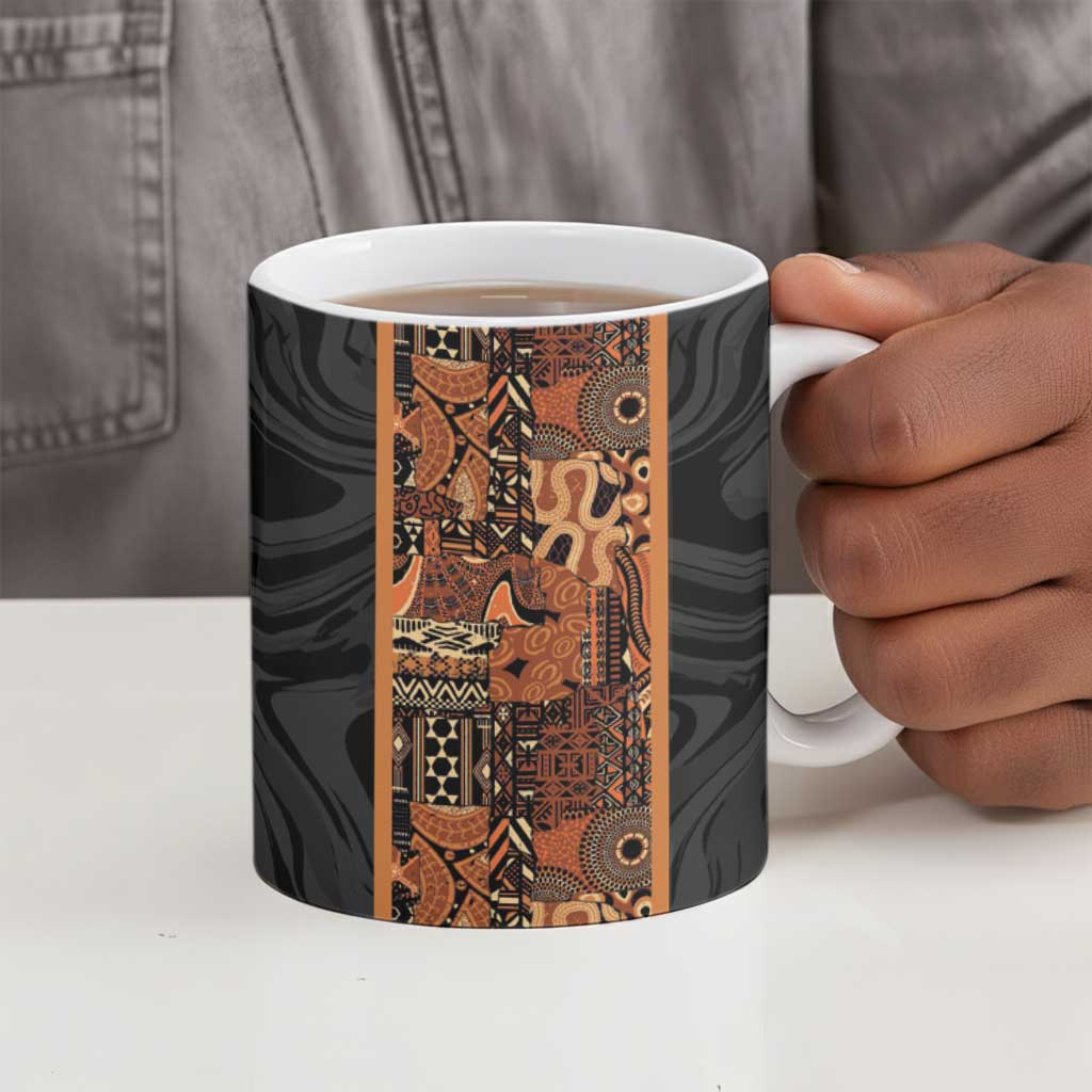 African Tribal Heritage Ceramic Mug Earth Tone Pattern