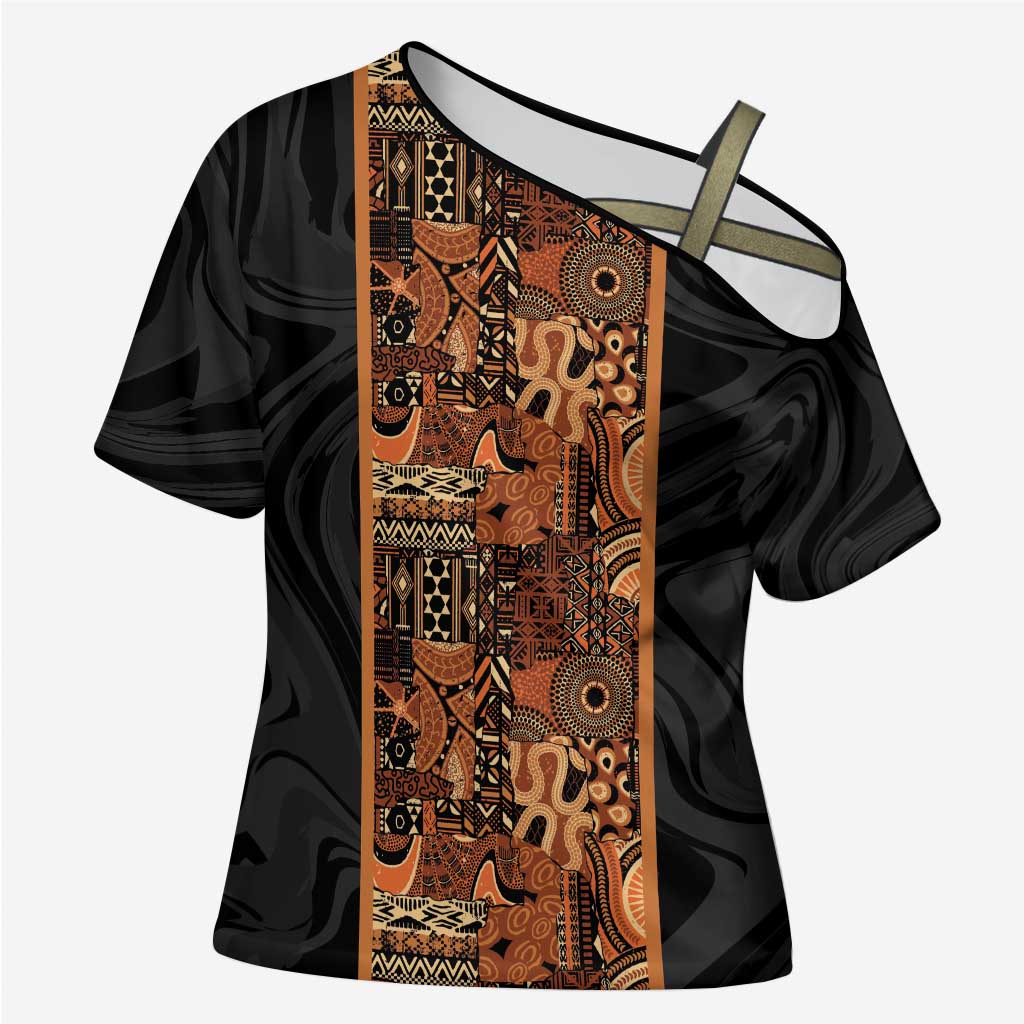 African Tribal Heritage Cross Shoulder Shirt Earth Tone Pattern