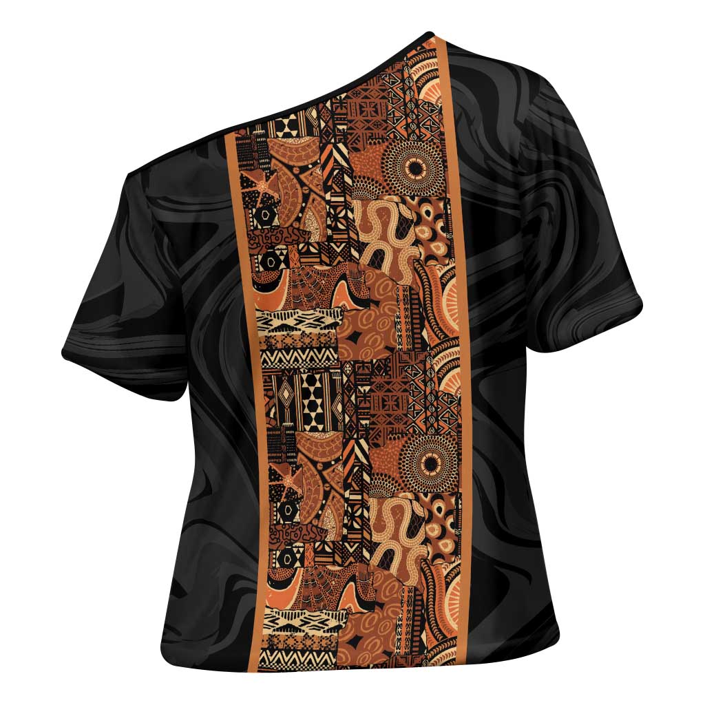 African Tribal Heritage Cross Shoulder Shirt Earth Tone Pattern