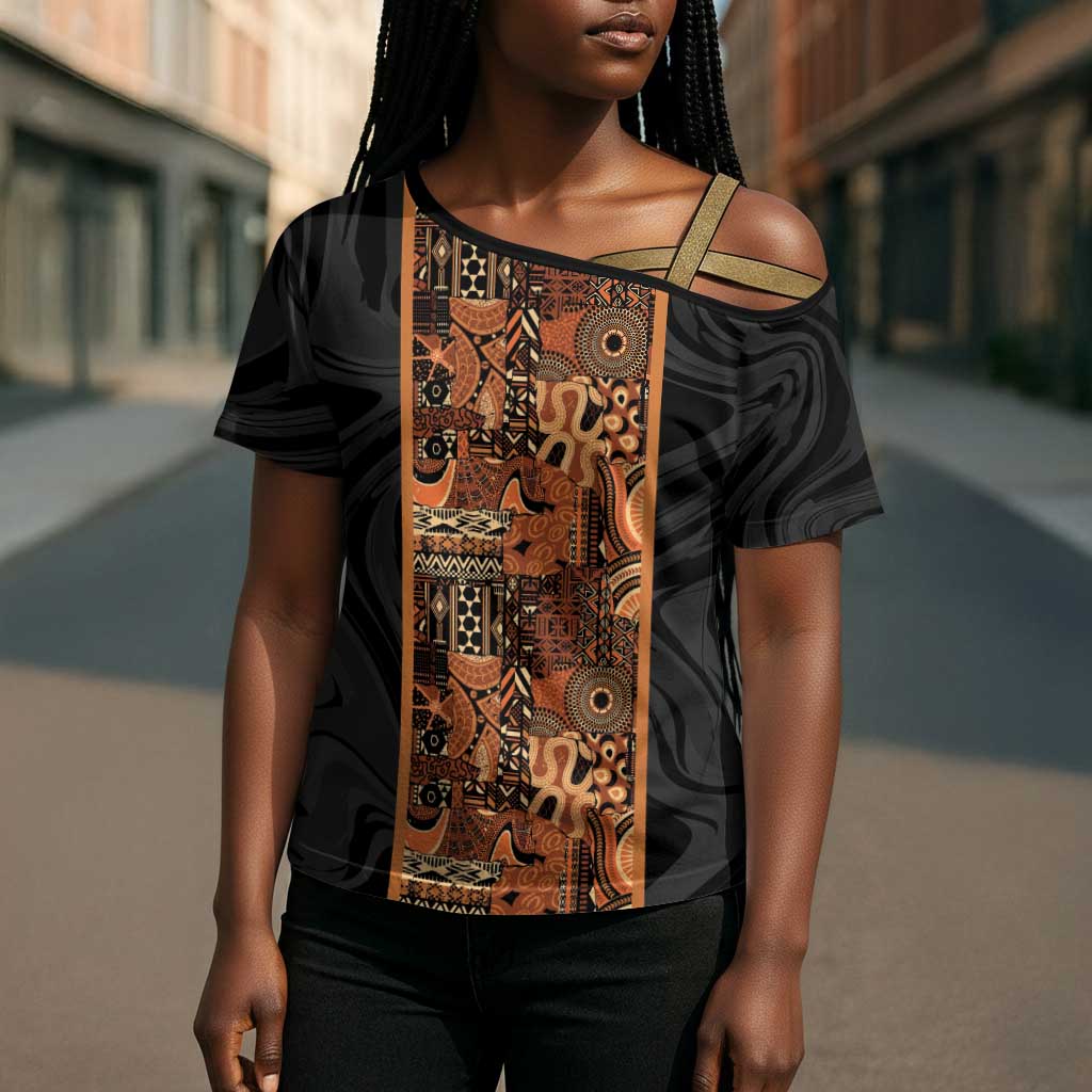 African Tribal Heritage Cross Shoulder Shirt Earth Tone Pattern