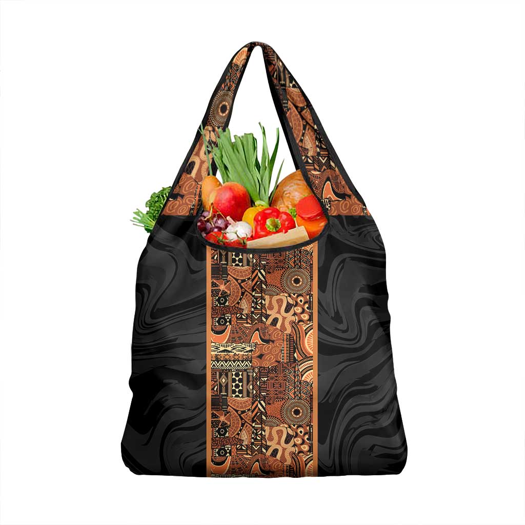 African Tribal Heritage Grocery Bag Earth Tone Pattern