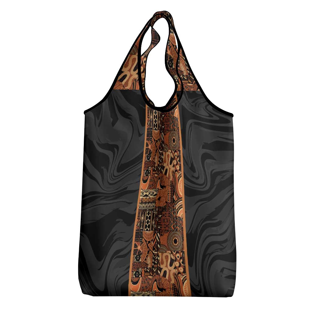 African Tribal Heritage Grocery Bag Earth Tone Pattern