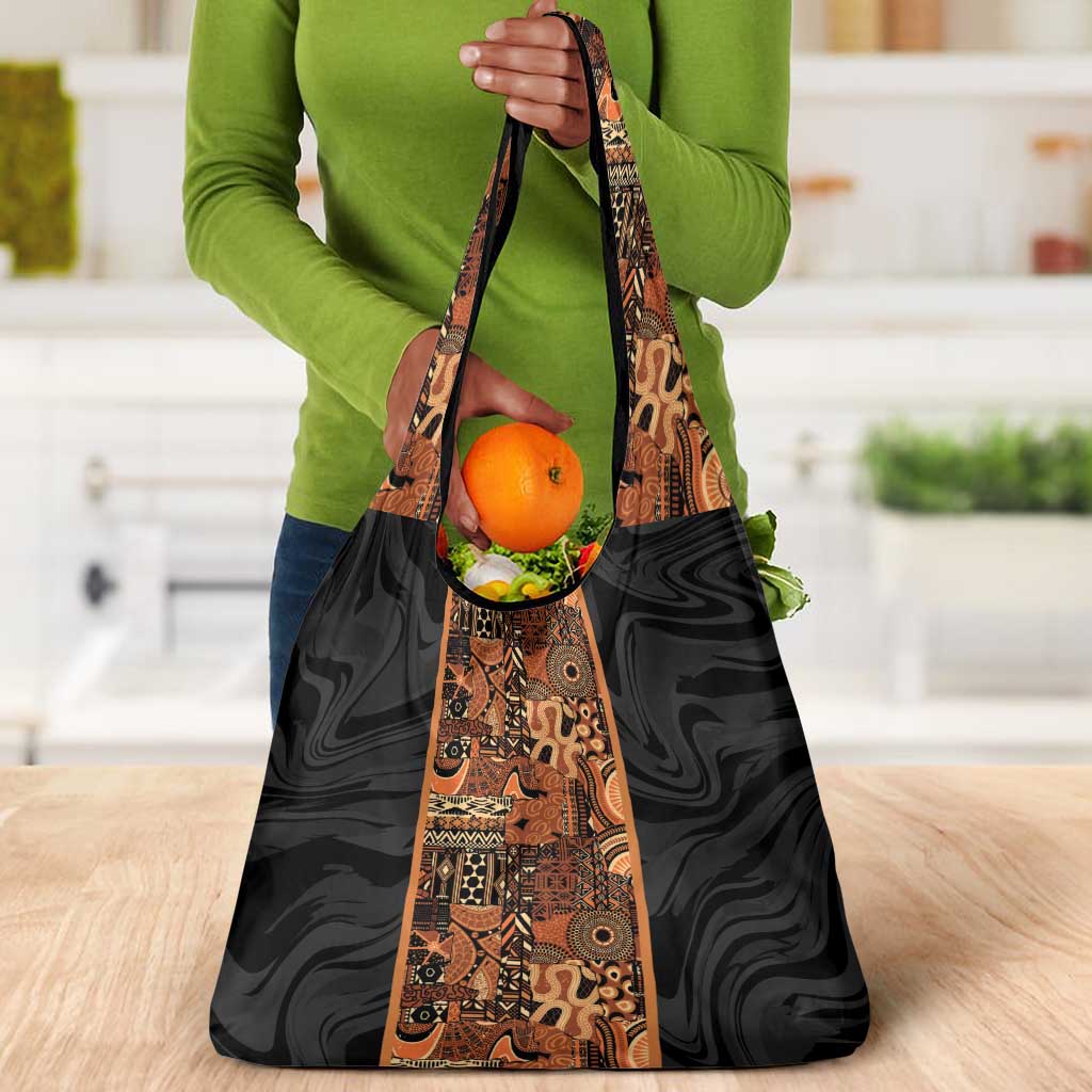 African Tribal Heritage Grocery Bag Earth Tone Pattern