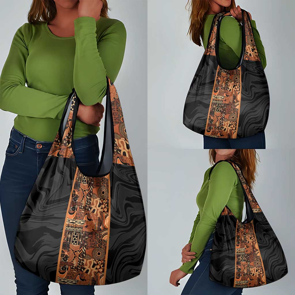 African Tribal Heritage Grocery Bag Earth Tone Pattern