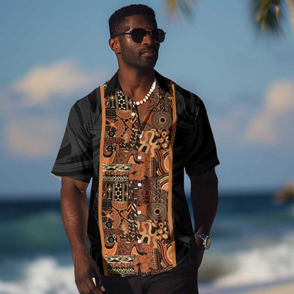 African Tribal Heritage Hawaiian Shirt Earth Tone Pattern