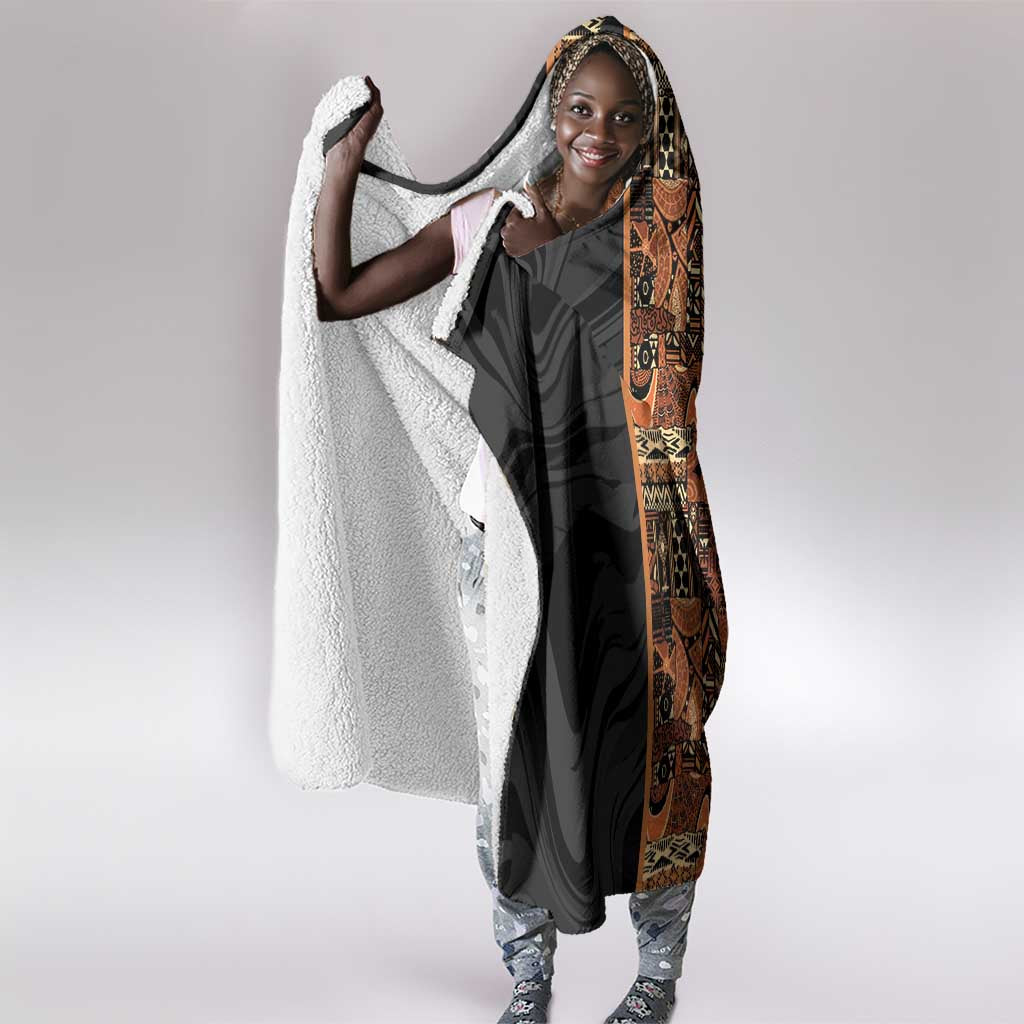 African Tribal Heritage Hooded Blanket Earth Tone Pattern