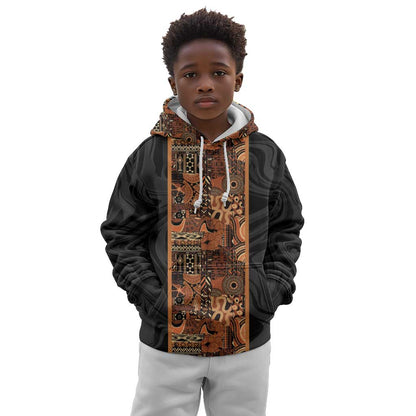 African Tribal Heritage Kid Hoodie Earth Tone Pattern
