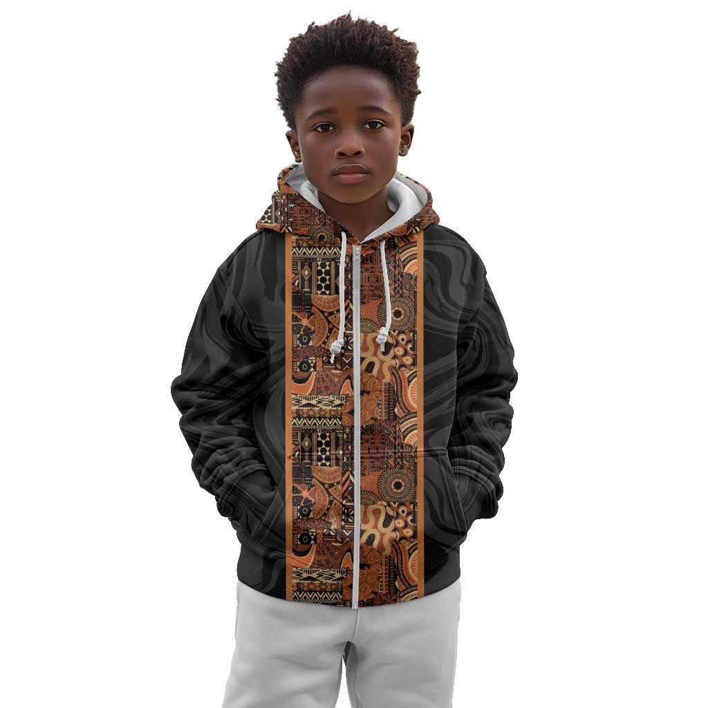 African Tribal Heritage Kid Hoodie Earth Tone Pattern
