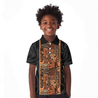 African Tribal Heritage Kid Polo Shirt Earth Tone Pattern