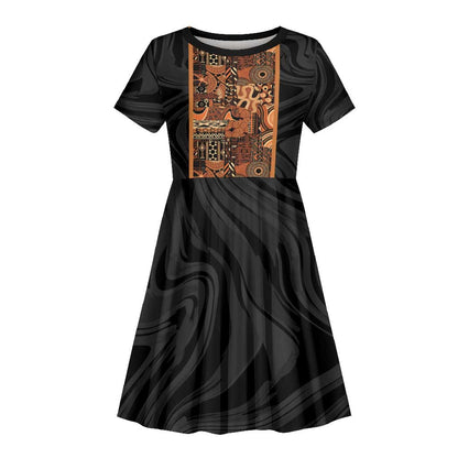 African Tribal Heritage Kid Short Sleeve Dress Earth Tone Pattern