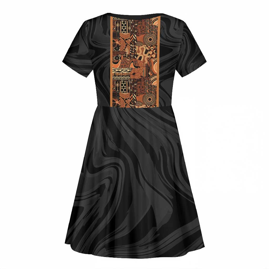 African Tribal Heritage Kid Short Sleeve Dress Earth Tone Pattern