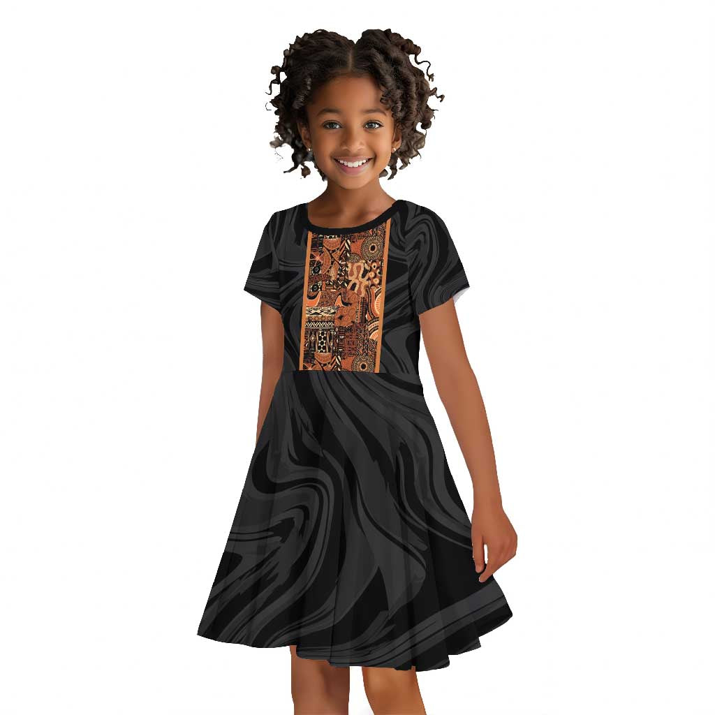 African Tribal Heritage Kid Short Sleeve Dress Earth Tone Pattern