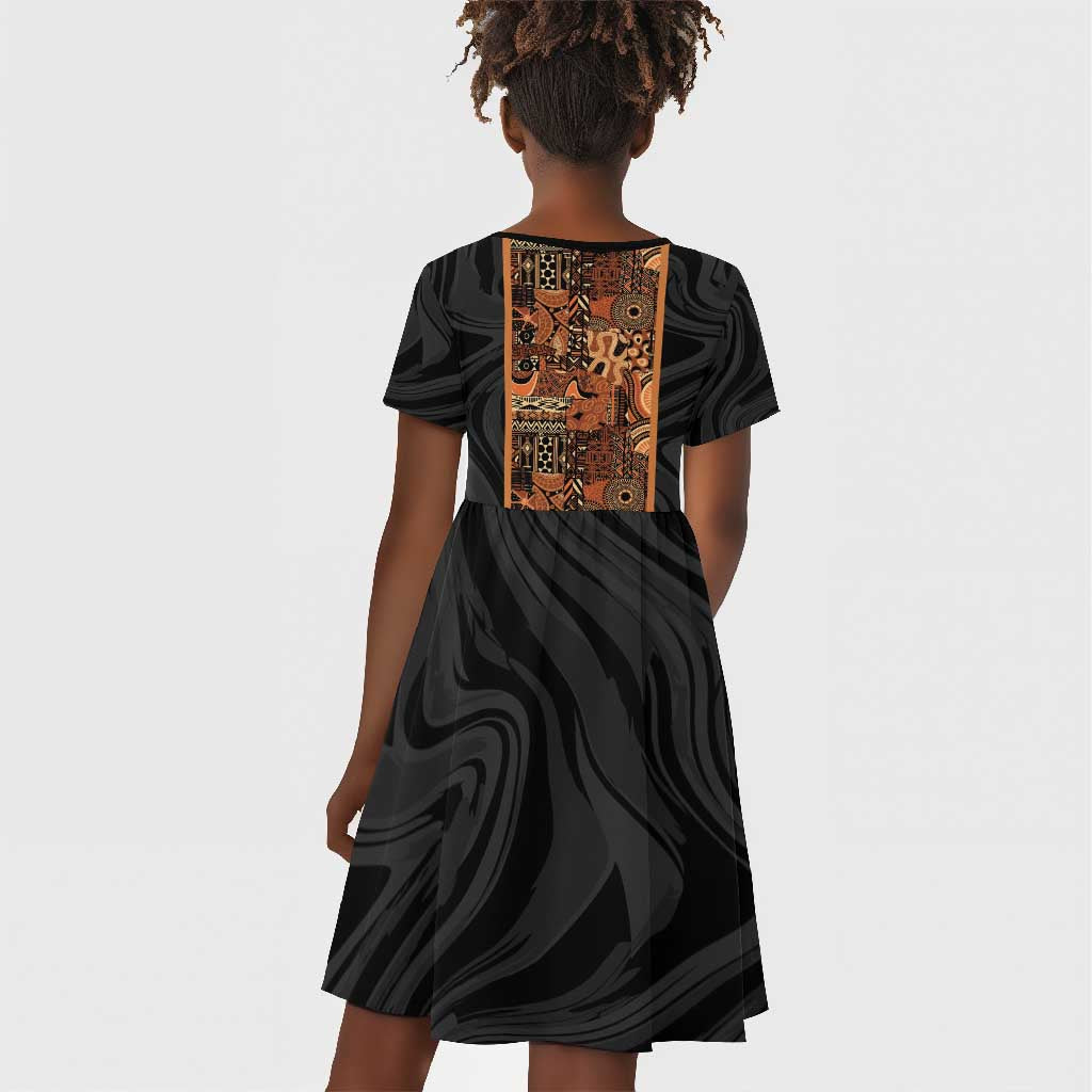 African Tribal Heritage Kid Short Sleeve Dress Earth Tone Pattern
