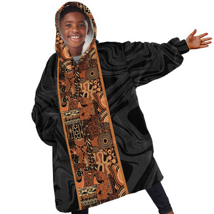 African Tribal Heritage Kid Wearable Blanket Hoodie Earth Tone Pattern