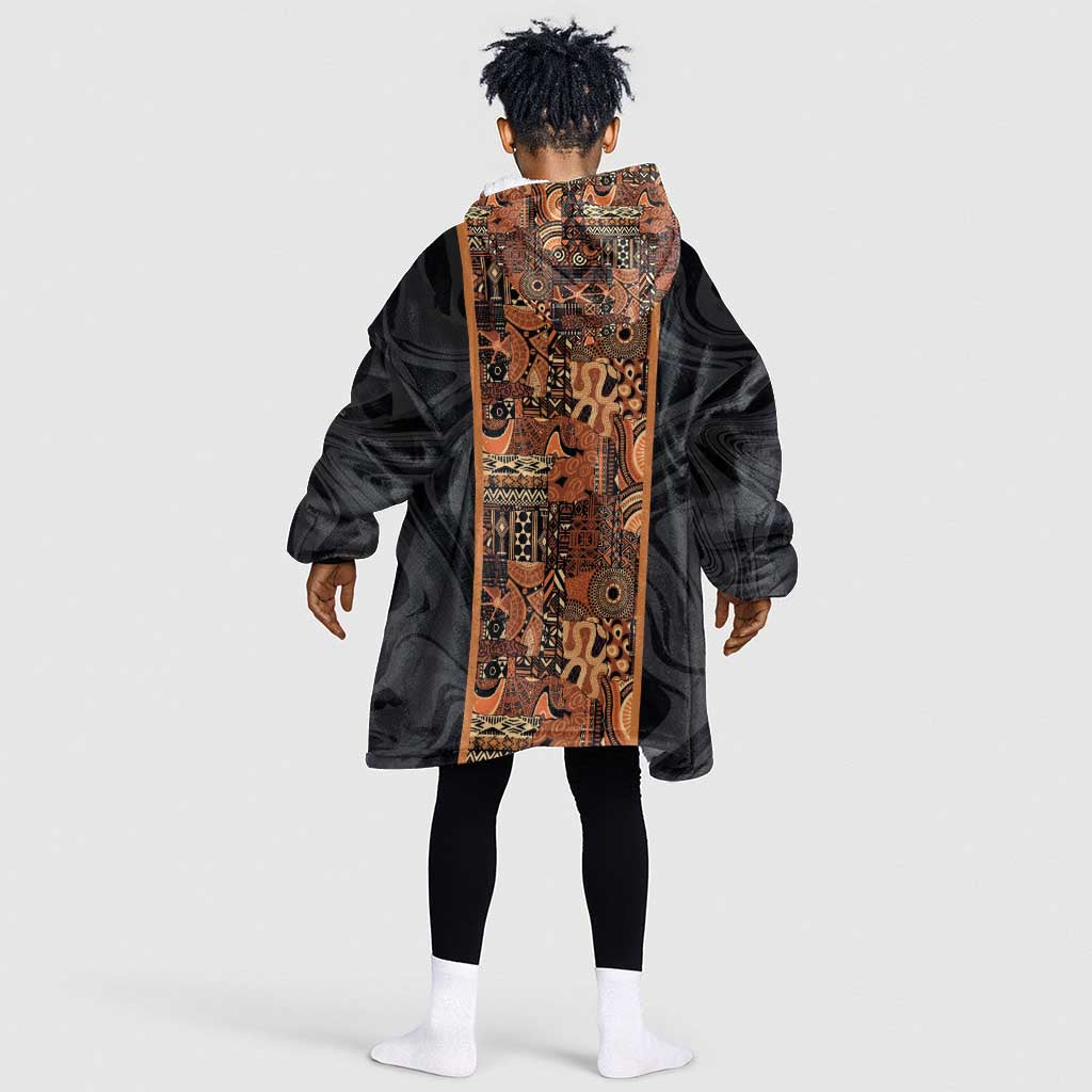 African Tribal Heritage Kid Wearable Blanket Hoodie Earth Tone Pattern